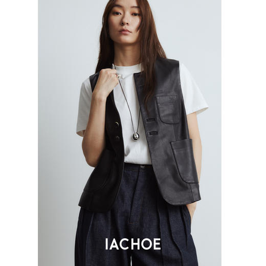 棉仓3561599002- 秋季静奢风头层小羊皮皮衣外套  多口袋真皮马甲 商品图0