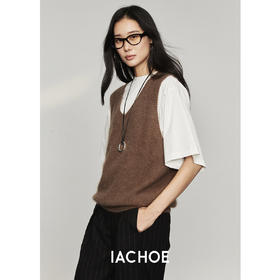 棉仓3561503005-秋装好搭配绵羊毛V领背心羊毛衫  卡布奇诺针织马甲背心