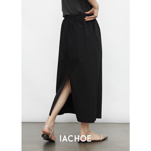 棉仓3531517002-24SS黑色半身裙夏季抽绳款极简风设计师款A字长裙 商品图1