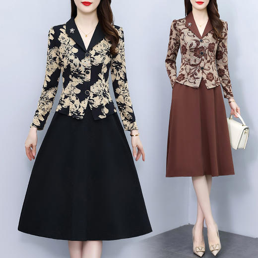 雀说新款时尚洋气翻领拼接假两件显瘦中长裙AL7565 商品图2