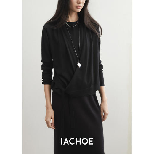 棉仓3561506002-秋季圆领高质感羊毛衫 交叉门襟芭蕾套头假两件针织开衫 商品图2