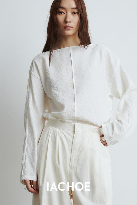 棉仓3531504017-早秋新含桑蚕丝一字领长袖衬衫  设计感上衣套头法式衬衣 商品图4