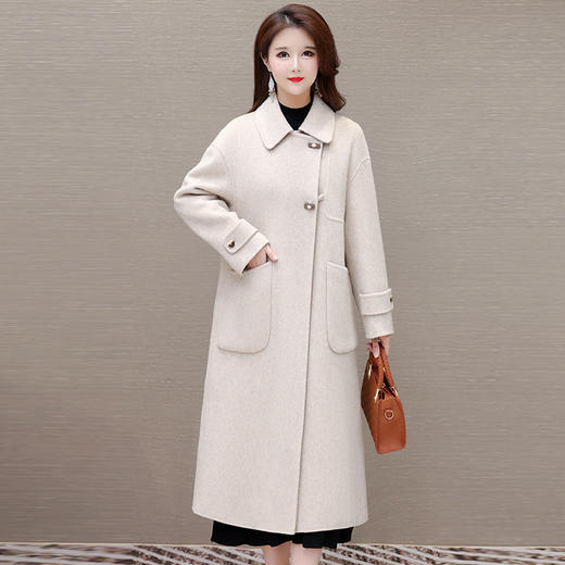 TZW-2024年秋冬新款小香风时尚双面呢大衣淑女气质过膝长款毛呢外套 商品图0