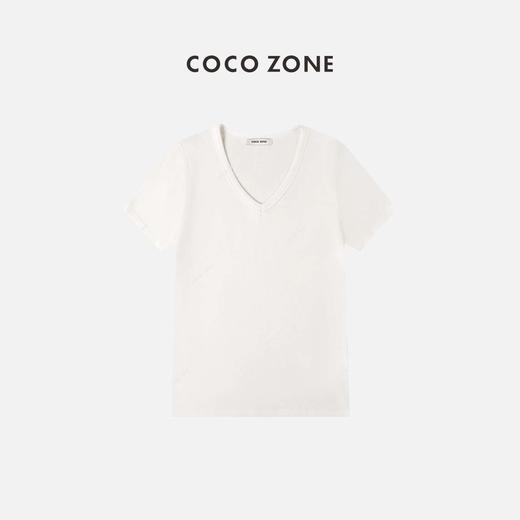 COCO ZONE 女士V领纯色休闲时尚短袖T恤 23C18260 商品图2