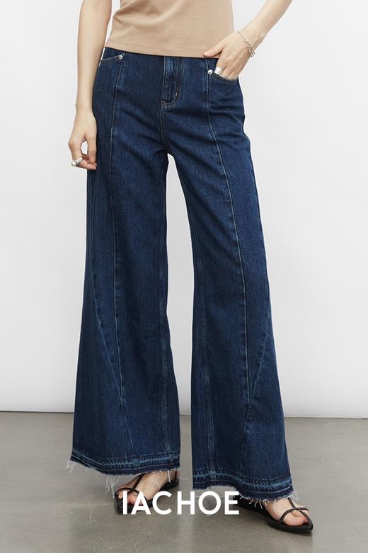 棉仓3521519006-分割切线重设计感牛仔喇叭裤   复古宽松高腰牛仔阔腿裤女 商品图4