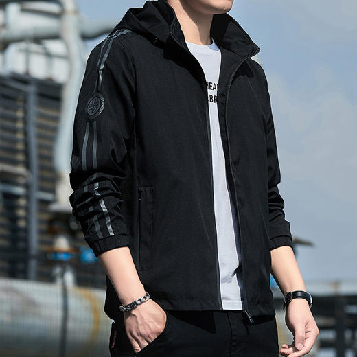 红览 【加绒/单里】男士连帽夹克外套运动休闲上衣可脱卸帽2186 商品图2