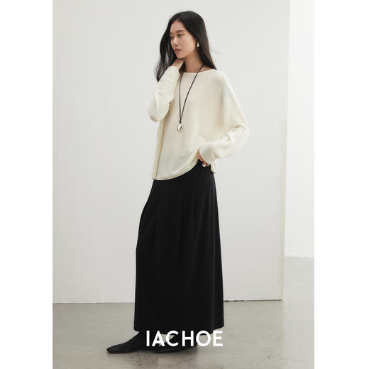 棉仓3561517001- 秋冬通勤斜门襟黑色半身裙  步履不停厚款直筒中长款裙 商品图3