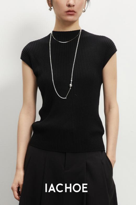 棉仓3521505004-早秋新款百搭全羊毛背心   修身黑色纯色无袖短袖T恤上衣 商品图4