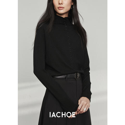 棉仓3571506001-秋季高质感羊毛衫 静奢风薄款高领单排扣毛衣 商品图1