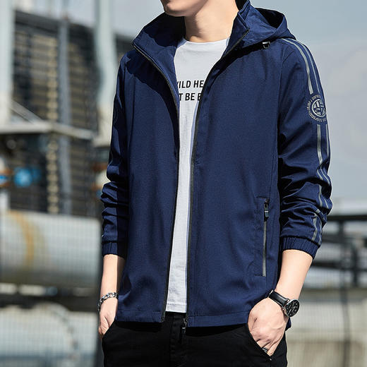 红览 【加绒/单里】男士连帽夹克外套运动休闲上衣可脱卸帽2186 商品图6