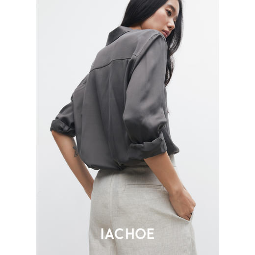 棉仓3531504011-清冷感慵懒风25磨米桑蚕丝衬衫 素绉锻bf风廓形真丝衬衫 商品图0