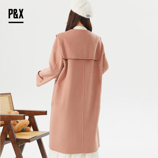P&X设计师女装冬款气质毛呢时尚双面呢长款大衣 824421074 粉色 商品图4