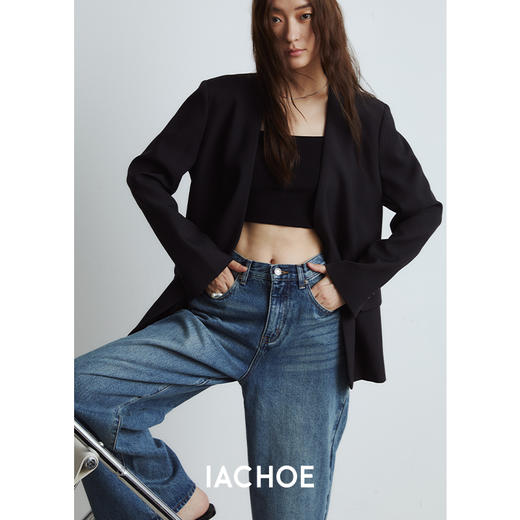 棉仓3461512004- 高定无领The*ow显瘦百搭高级黑色休闲西装 极简小西服外套 商品图3