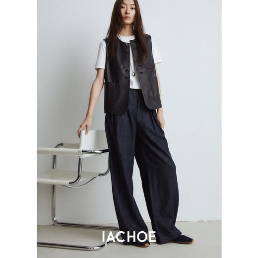 棉仓3561599002- 秋季静奢风头层小羊皮皮衣外套  多口袋真皮马甲 商品图3