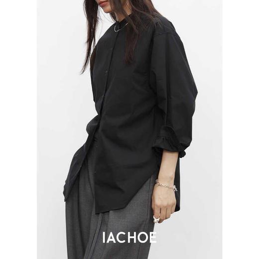 棉仓3531504008- 新中式圆领长袖衬衫设计感上衣   简约宽松白衬衣女春秋 商品图2