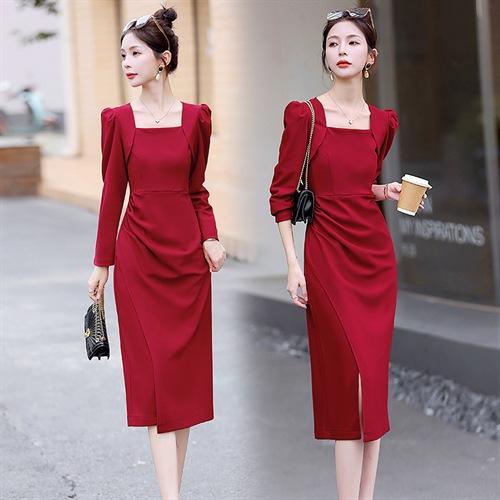 优雅气质百搭秋季新款时尚修身显瘦打底连衣裙LNS9638 商品图1