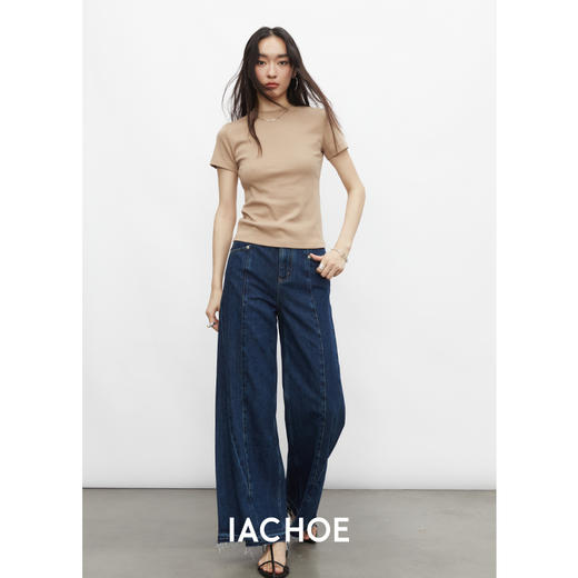 棉仓3521519006-分割切线重设计感牛仔喇叭裤   复古宽松高腰牛仔阔腿裤女 商品图3