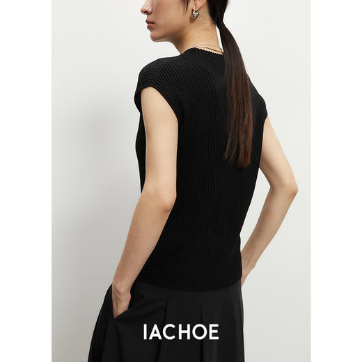 棉仓3521505004-早秋新款百搭全羊毛背心   修身黑色纯色无袖短袖T恤上衣 商品图1