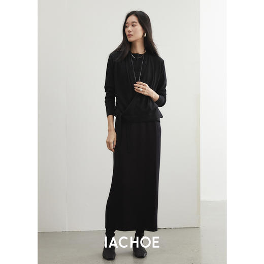 棉仓3561506002-秋季圆领高质感羊毛衫 交叉门襟芭蕾套头假两件针织开衫 商品图3