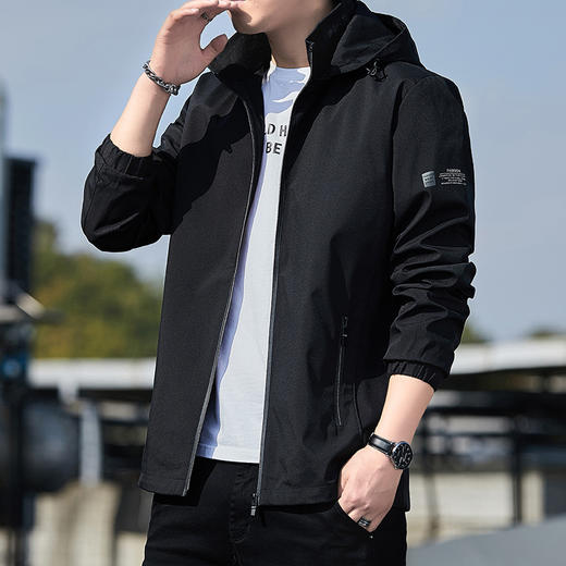 红览 【加绒/单里】男士连帽夹克外套运动休闲上衣可脱卸帽2186 商品图8