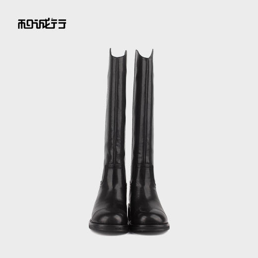 和诚行 2024秋冬新款时尚显瘦百搭长筒靴女复古真皮骑士靴0400241 商品图2