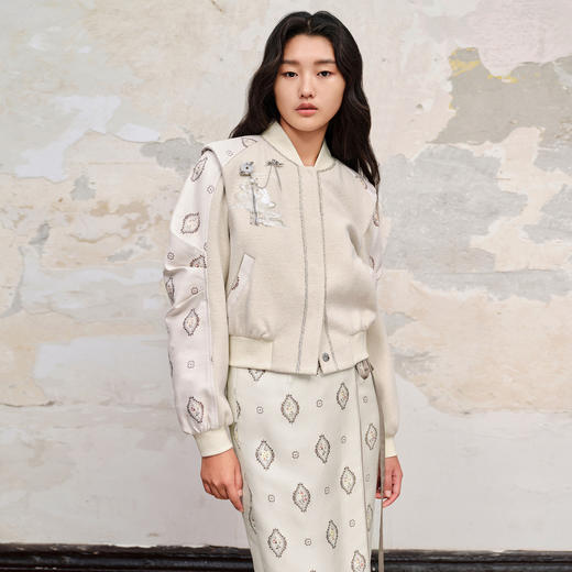 新中式拼接宽肩棒球服绣花外套23秋冬 商品图0