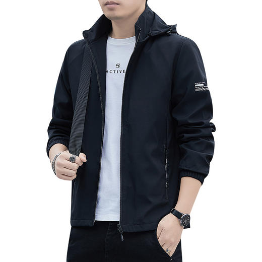 红览 【加绒/单里】男士连帽夹克外套运动休闲上衣可脱卸帽2186 商品图4