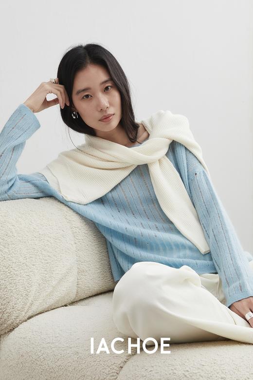 棉仓3561505014- 秋冬松弛感宽松海盐蓝毛衣   含桑蚕丝*羊毛羊绒衫 商品图4