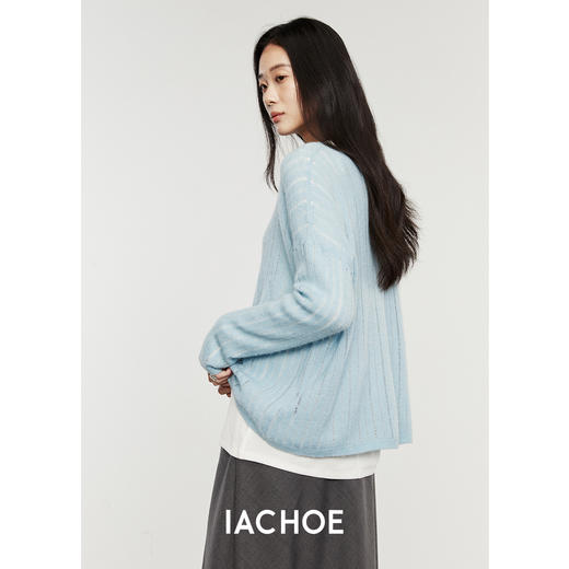 棉仓3561505014- 秋冬松弛感宽松海盐蓝毛衣   含桑蚕丝*羊毛羊绒衫 商品图2