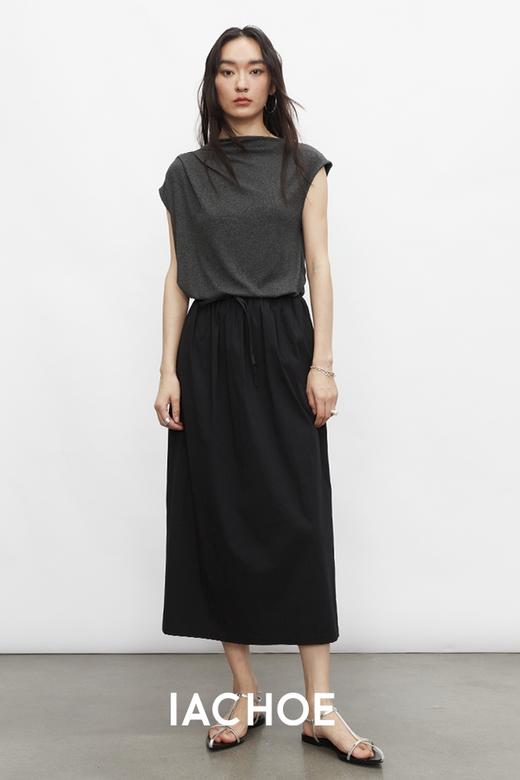 棉仓3531517002-24SS黑色半身裙夏季抽绳款极简风设计师款A字长裙 商品图4