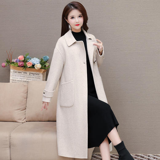 TZW-2024年秋冬新款小香风时尚双面呢大衣淑女气质过膝长款毛呢外套 商品图2