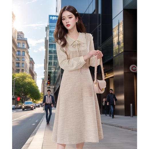 奢姿大码女装2024秋季气质POLO领连衣裙胖妹妹小香风时尚拼接裙子9943855208 商品图0