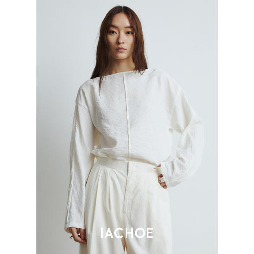 棉仓3531504017-早秋新含桑蚕丝一字领长袖衬衫  设计感上衣套头法式衬衣 商品图1