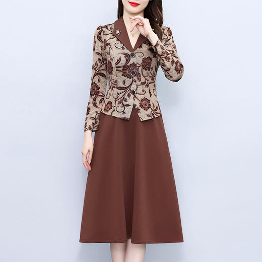 雀说新款时尚洋气翻领拼接假两件显瘦中长裙AL7565 商品图6