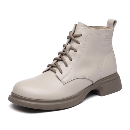 信诺真皮马丁靴女款2024秋冬新款粗跟短筒靴子单靴中年妈妈鞋皮鞋X24Q118-70 商品图3