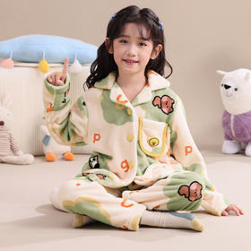 芬腾珊瑚绒女童睡衣秋冬加厚套装布朗熊女孩中大童宝宝儿童家居服