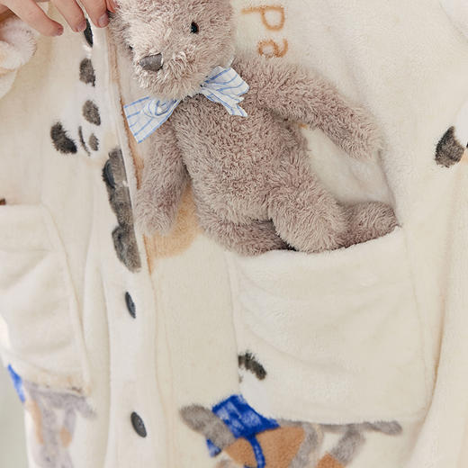 芬腾珊瑚绒女士睡袍秋冬季加厚连帽睡衣新款保暖法兰绒家居服浴袍 商品图3