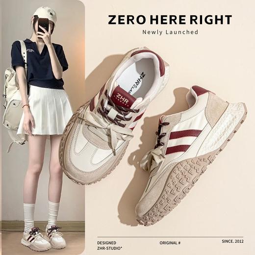 ZHR则则真皮德训鞋女复古休闲运动鞋2024秋季新款拼色厚底板鞋女 商品图1