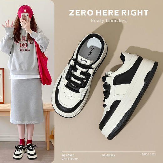ZHR透气增高厚底板鞋女熊猫鞋2024新款秋季ins百搭休闲鞋女 商品图0