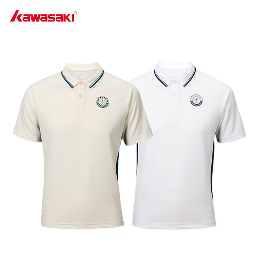 川崎 男女同款 翻领短袖T恤 白蓝色 米黄色 K1C02-B1995/B2995 商品图0