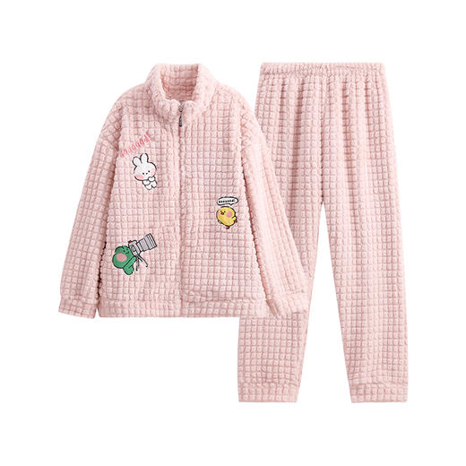 芬腾女睡衣珊瑚绒立领拉链秋冬加厚套装布朗熊新款保暖大码家居服 商品图4