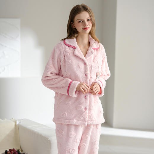 芬腾月子服珊瑚绒秋冬季产后孕妇加厚睡衣保暖哺乳喂奶家居服套装 商品图2