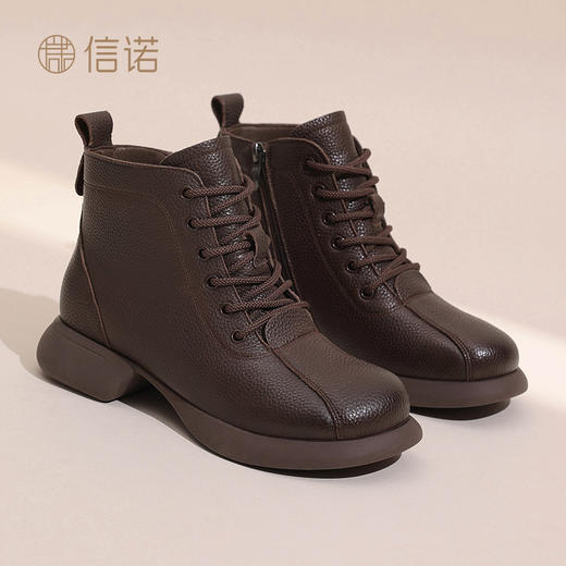 信诺真皮保暖短靴女2024冬季新款靴子加绒女鞋舒适软底妈妈鞋棉鞋M583-6D 商品图0