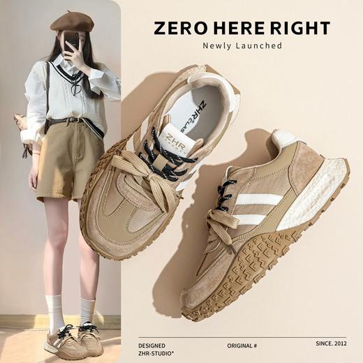 ZHR则则真皮德训鞋女复古休闲运动鞋2024秋季新款拼色厚底板鞋女 商品图2
