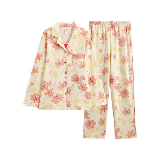 100%纯棉睡衣女秋季长袖开衫套装居家服 芬腾 商品图0