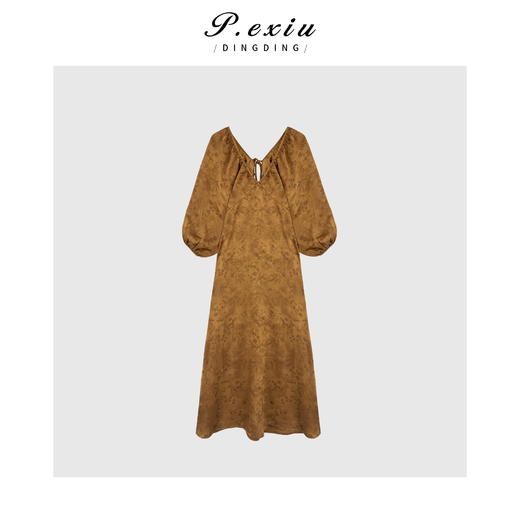 04-1潘依绣丁丁宠粉潘依绣丁丁宠粉福利法式V领气质优雅风短袖中长连衣裙 Q55161 商品图0