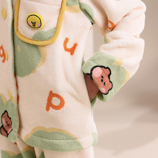 芬腾珊瑚绒女童睡衣秋冬加厚套装布朗熊女孩中大童宝宝儿童家居服 商品图3