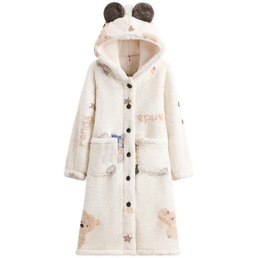 芬腾珊瑚绒女士睡袍秋冬季加厚连帽睡衣新款保暖法兰绒家居服浴袍 商品图4