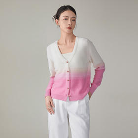 【hrf】全新升级【铂金会员367/天猫499/差价132】(34422) 洛诗琳秋冬女装渐变色长袖开衫羊绒混纺针织毛衣外套