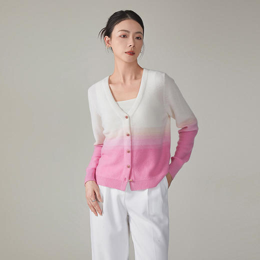 【hrf】全新升级【铂金会员367/天猫499/差价132】(34422) 洛诗琳秋冬女装渐变色长袖开衫羊绒混纺针织毛衣外套 商品图0